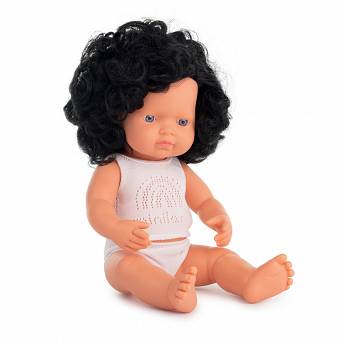 Lalka dziewczynka Europejka Czarne Kręcone Włosy 38 cm Miniland