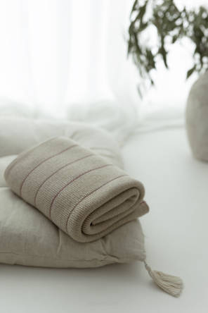 Kocyk ze 100% wełny merino Warm Beige Lines - PREMIUM COLLECTION My Memi