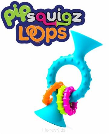 Bobo Przyssawki Grzechotka Niebieska. PipSquigz Loops Fat Brain Toy Co