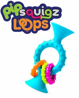 Bobo Przyssawki Grzechotka Niebieska. PipSquigz Loops Fat Brain Toy Co