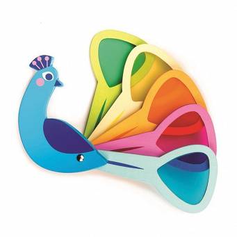 Drewniana zabawka, Poznajemy kolory - paw z kolorowymi szybkami, Tender Leaf Toys