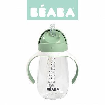 Bidon niekapek ze słomką tritanowy 300 ml Sage green Beaba