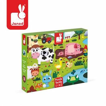 Puzzle sensoryczne 20 elementów Farma, Janod